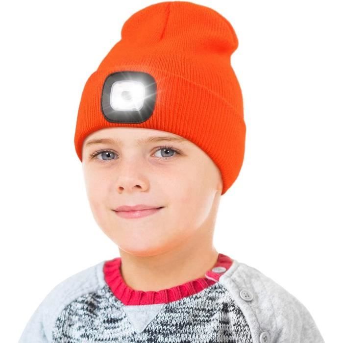 Bonnet à LED avec lumière pour enfants, unisexe rechargeable par USB mains  libres 4 LED pour lampe frontale hiver KnitteLED Night LighteLED Hat lampe  de poche garçons filles cadeaux (bleu marine) 