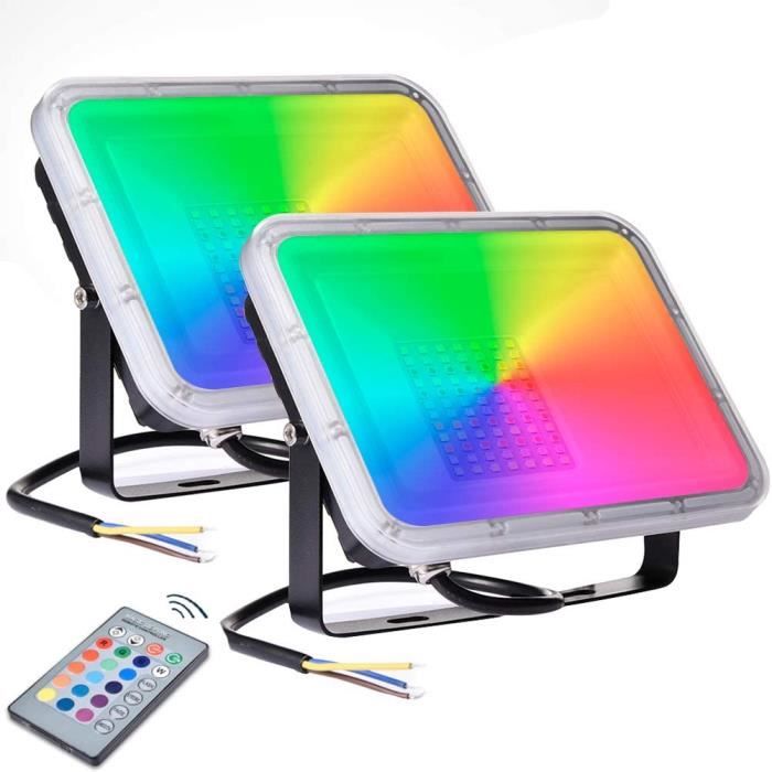 2x Projecteur LED RGB Avec Télécommande Intérieur/Extérieur noir-20W | Leroy Merlin
