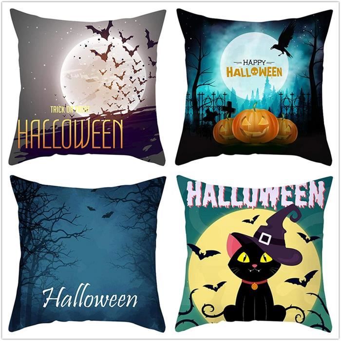 Housse De Coussin Halloween Chat Noir Chauve Souris Bois Decoration Salon Chambre Canape 4 Piece 45x45cm 386 Cdiscount Maison