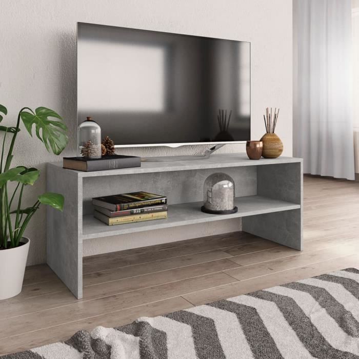 meuble tv haut de gamme - mobilier fr94785m - gris cement - 100 x 40 x 40 cm - aggloméré