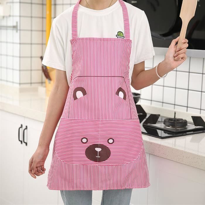 Tbest Tablier femme Tablier de cuisine à rayures en polyester style dessin  animé mignon avec poche pour femmes hommes (rose rouge) - Cdiscount Maison