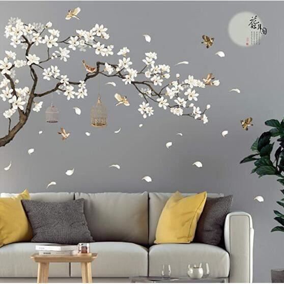 FangYuan Grand Sticker Mural Arbre Et Fleurs 187x128cm - Décoration Salon Chambre Vinyle Amovible