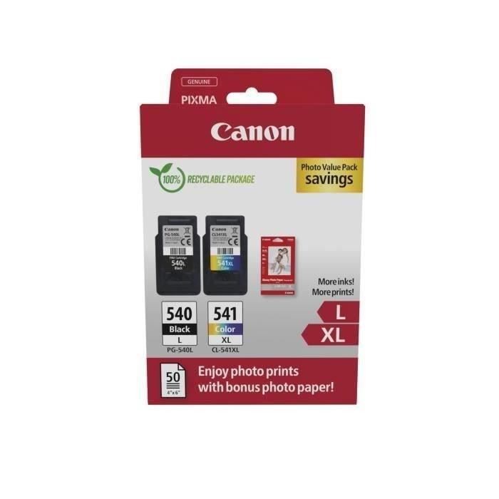 Pack de 2 cartouches d'encre + pack papiers photo - CANON - PG-540L Noir + CL-541XL Couleur - Haut r