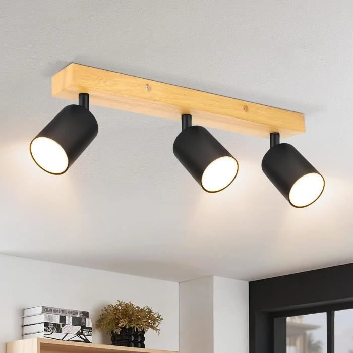 Seruno Barre Lumière Plafond 3 Spots Orientables GU10 – Design Moderne Noir Mat, Idéal Cuisine, Salon, Chambre