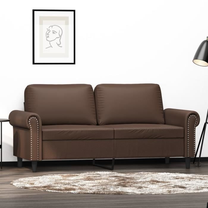CANAPE SOFA DIVAN Canapé à 2 places Marron 140 cm Similicuir YW