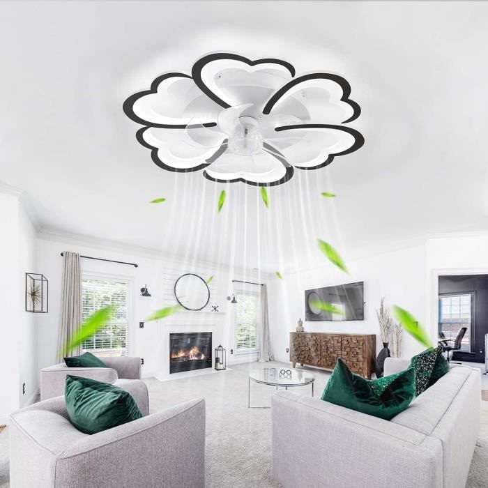Ventilateur Plafonnier Avec LED Et Télécommade APP - 6 Vitesses, Dimmable, Réversible, Pour Chambre, Blanc