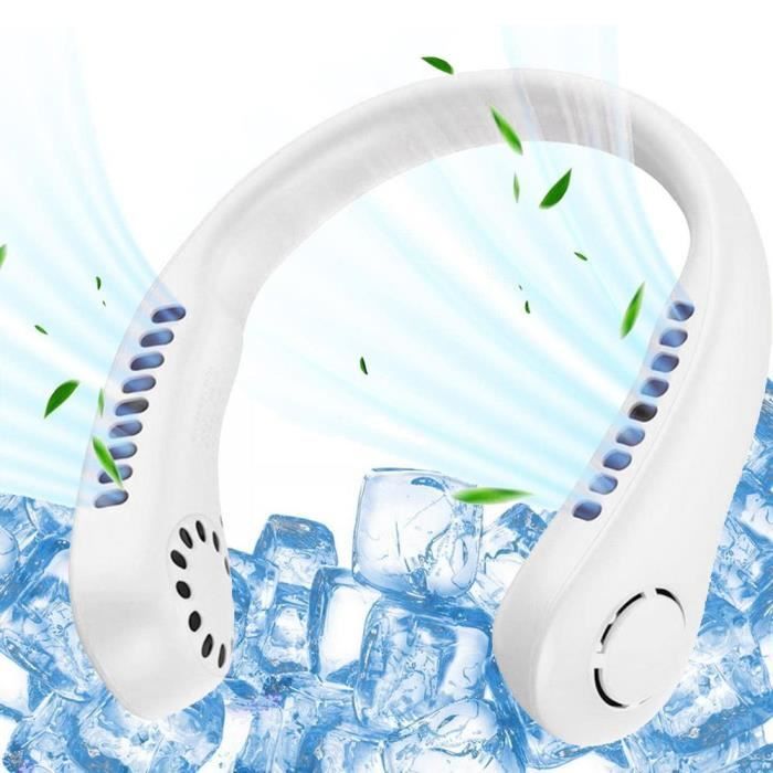 Ventilateur de Cou Portable Silencieux USB Rechargeable Vitesse Réglable Sans Pales- Blanc - E F Connection