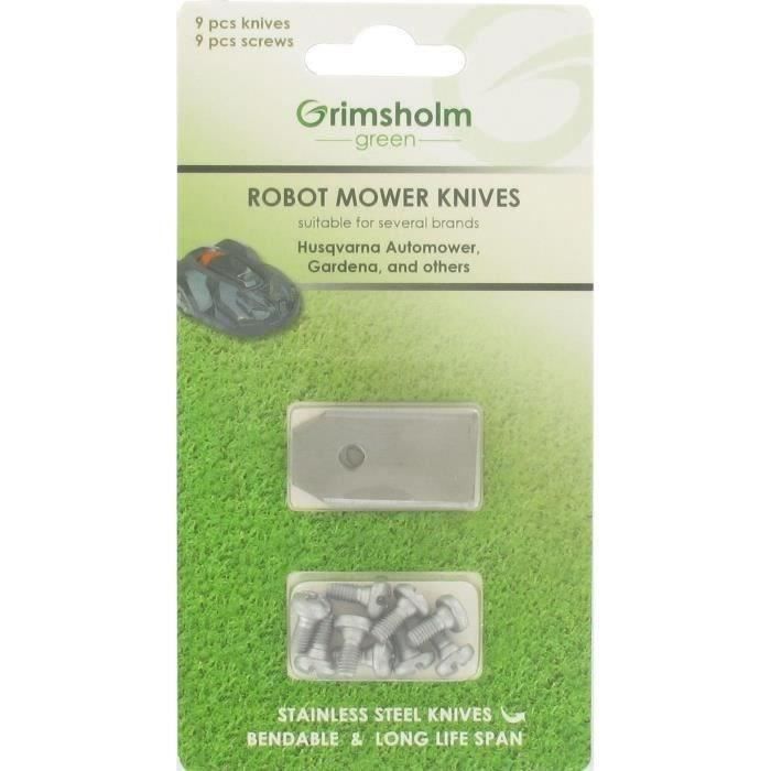 Blister de 9 lames pour robots FLYMO - GARDENA - HUSQVARNA modèles 1200R, R38LI, R40LI, R45LI, R50LI
