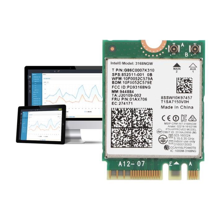 Carte WiFi + Bluetooth 5.0 M.2 NGFF Double Bande RTL8822CE – 802.11ac 2T2R – Compatible Windows 10, Linux, Android
