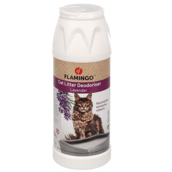 Comparer les prix de Désodorisant de litière avec parfum de lavande 750 g pour chat - Flamingo