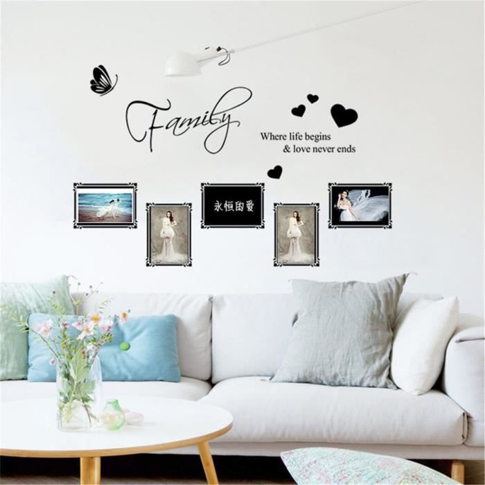 Autocollant Mural Famille Ou La Vie Commence Cadre Photo Mur Art Citation Autocollants Stickers Muraux Cdiscount Bricolage