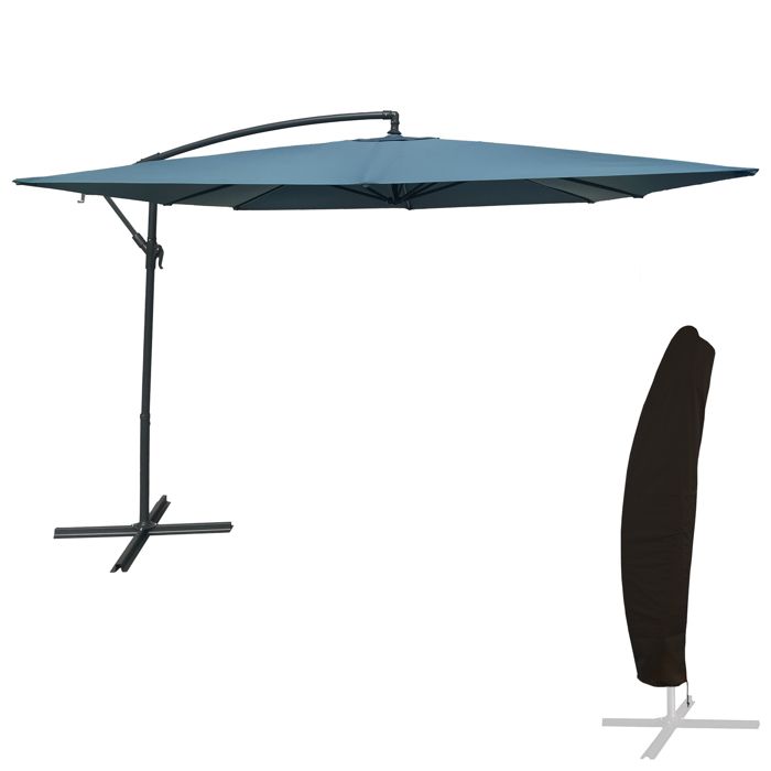 Parasol déporté MOLOKAI carré 27x27m bleu gris + housse