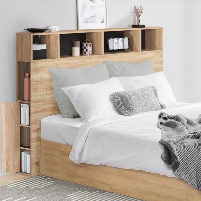 tête de lit avec rangements - idmarket - cleo 165 cm - hêtre et noir - contemporain - design