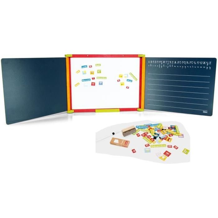 Tableau en bois Triptyque 3 faces (1 magnétique et 2 à craie)