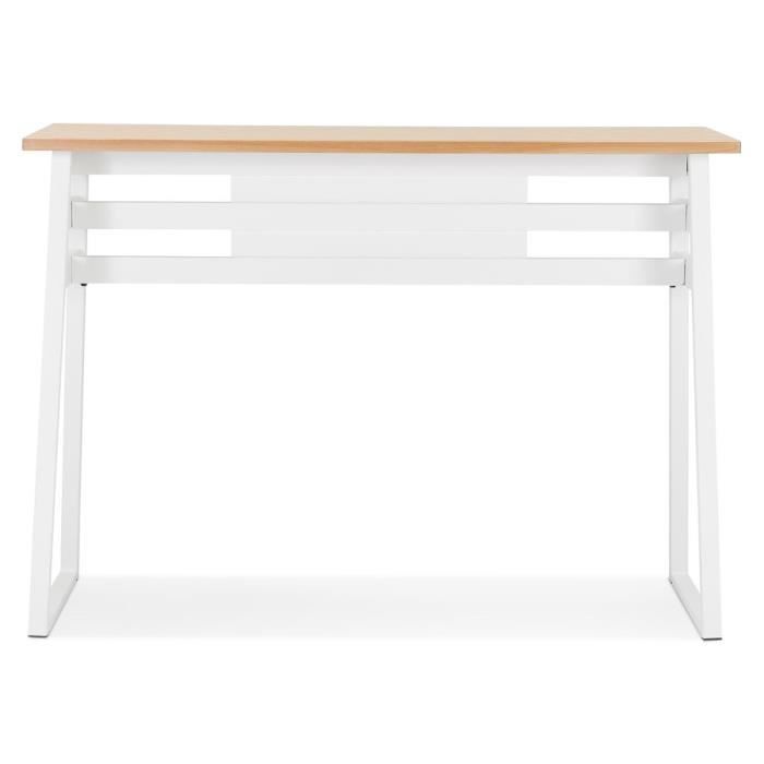 table de bar haute mayo en bois finition naturelle et pied en métal blanc - dimensions : 150x60x105,5 cm