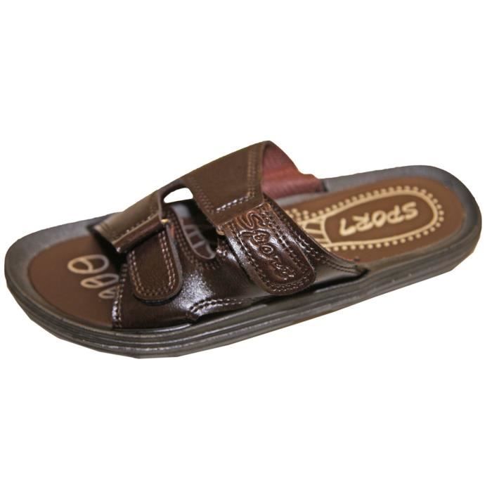 Sandale Sandalette Tong Mule Claquette Homme Similicuir Fermeture par  Scratch ! Marron - Cdiscount