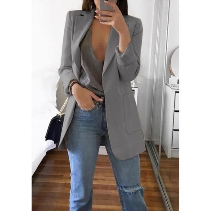 Blazer Femme élégant Slim Fit - Manches Longues, Un Bouton, En Coton Mélangé, Pour Bureau, Ville, Occasions