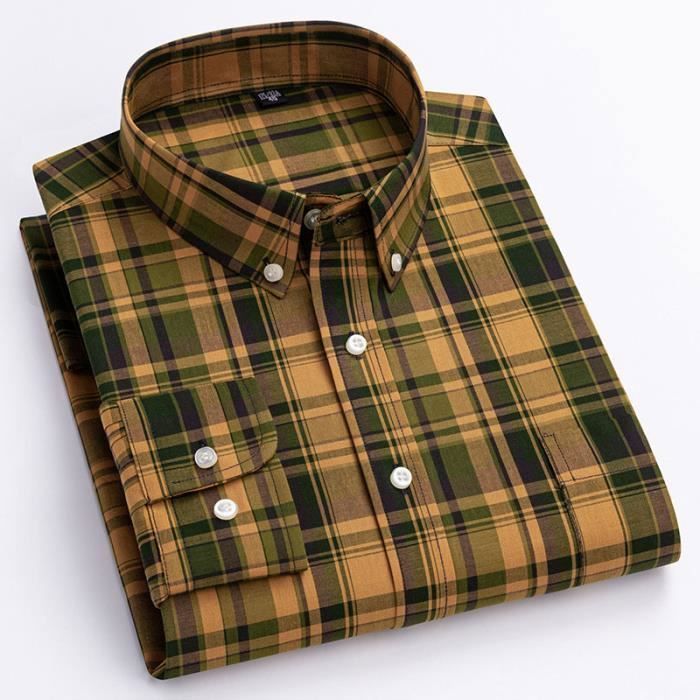 chemise-homme-carreaux-manches-longues-en-coton-insfity-jaune-jaune