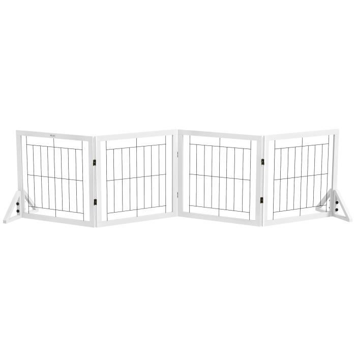 PawHut Barrière de sécurité pour chien barrière de protection à 4 panneaux pliante clôture pour animal domestique en bois blanc
