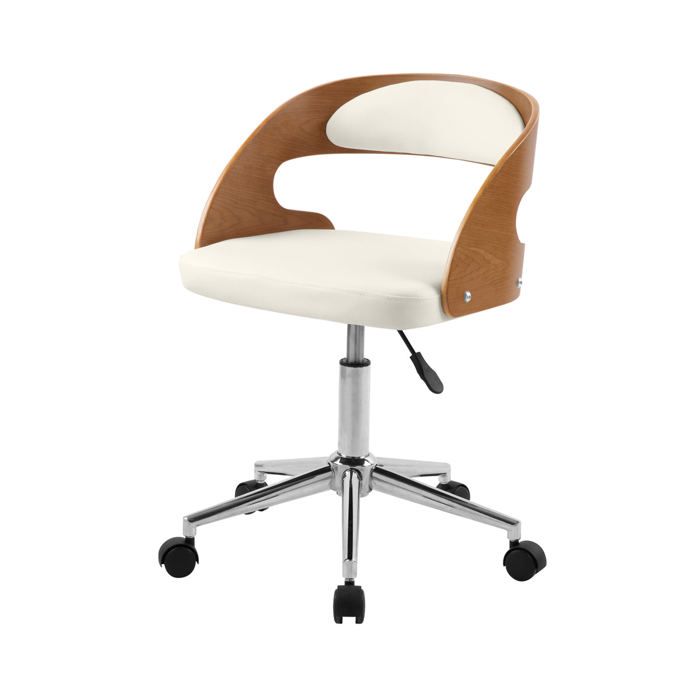 Chaise de bureau pivotante en bois et PU blanc - Louis - Maison Pavane