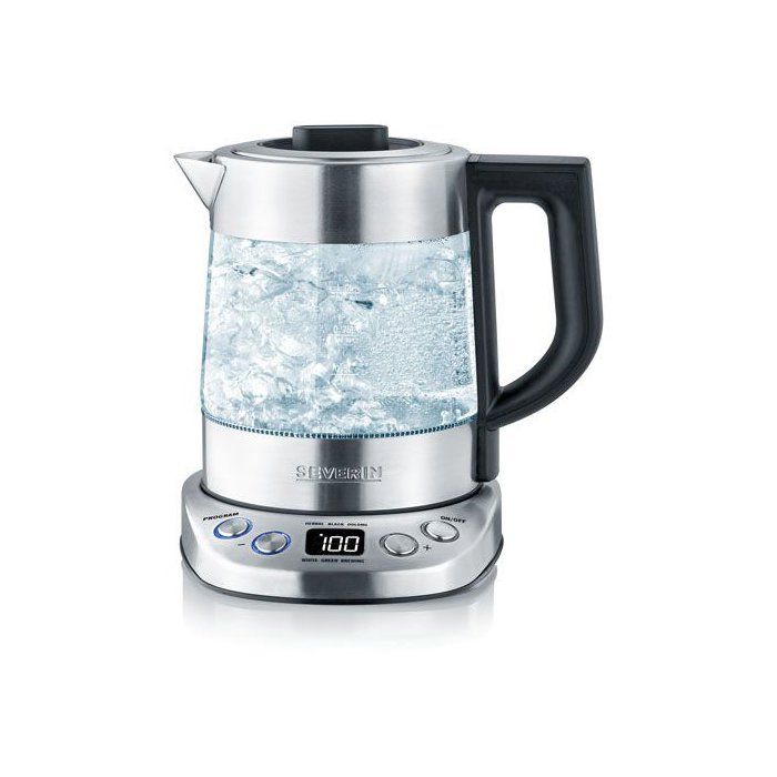 Bouilloire Eau et Thé 1L - SEVERIN - WK3473 - 2 200W - 5 Programmes dInfusion - Température et Temps Réglables - Verre/Inox