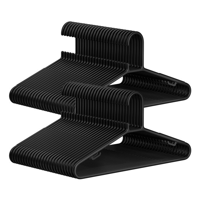 SONGMICS Cintres en Plastique Lot de 50 Cintres Gain de Place Légers pour Pantalons Manteaux Robes Noir