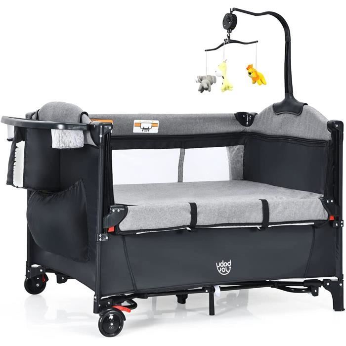 Lit Cododo Bébé GOPLUS Avec Moustiquaire Et Table à Langer - Pliable (Gris)