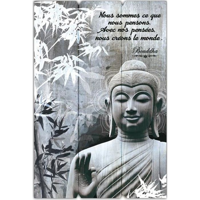 Cadre Bouddha Bois avec Citation - Nous Sommes Ce que Nous Pensons. -  Cdiscount Maison