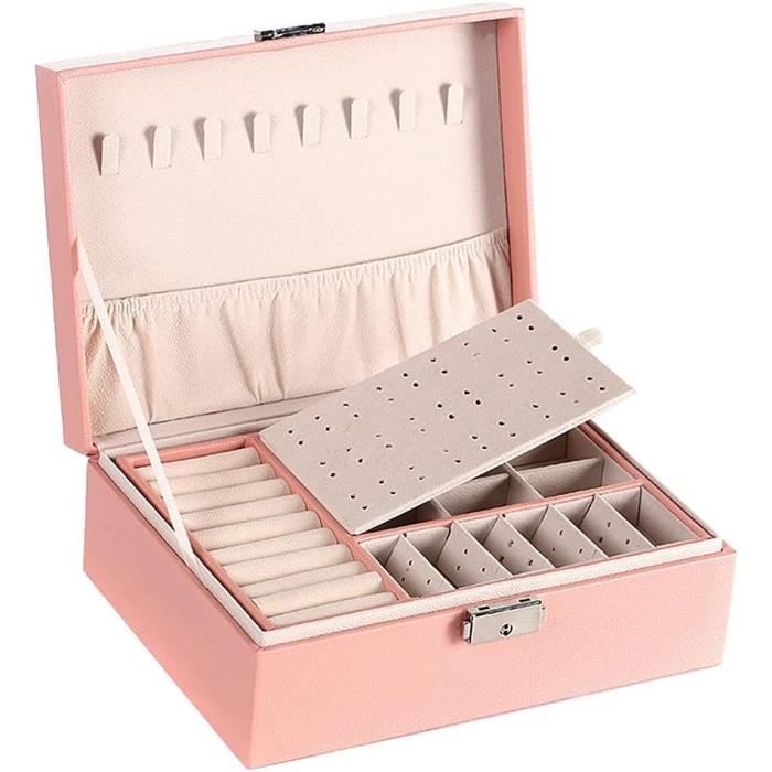 Mini Boîte à Bijoux En Cuir PU Rose Pour Bagues - Coffret Cadeau Compact 6x5x4 Cm Pour Alliances Et Petits Bijoux
