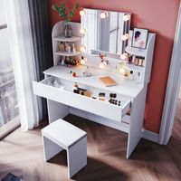 Coiffeuse Avec Miroir Et éclairage LED - Table De Maquillage Avec Tabouret Et Tiroir, Dimensions 80x40x140 Cm