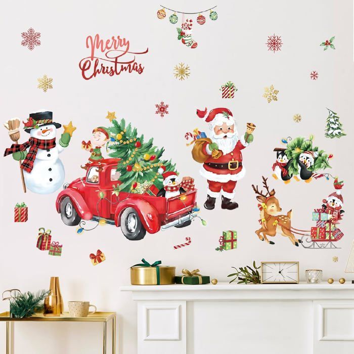 Autocollant Mural Père Noël – Déco De Noël 35x40 Cm, PVC, Pour Salon, Chambre, Salle De Bain