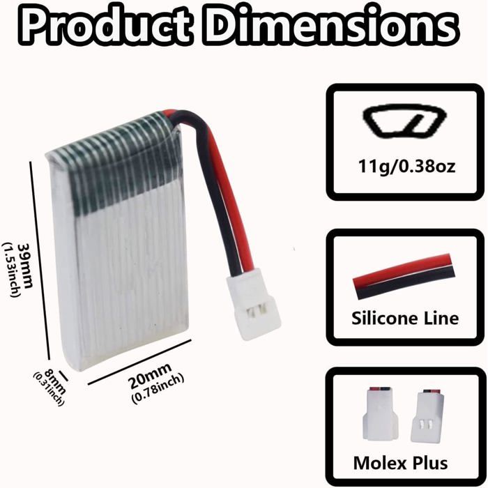 Dinglong Batterie 3.7V 500mAh Lipo Pour Drone A30 A30W UDI U61 U61W - Rechargeable Haute Qualité