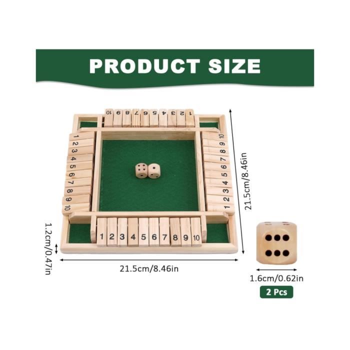 Flmtop Jeu De Dés Shut The Box Classique Planche En Bois 4 Côtés Jouet De Table De Noël Avec Dés Pour Enfants Adultes Apprentissage Des Chiffres Stratégie Risque 2-4 Joueurs