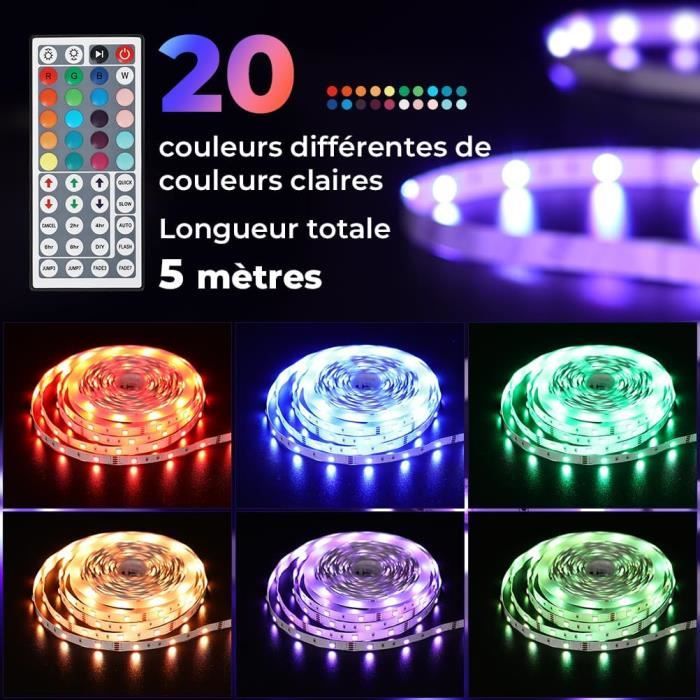 Bande LED RGB 5050 - Changement De Couleur, USB, IP65 - Pour Cuisine, Ambiance, Fêtes - 30 LED/m, Télécommande Incluse