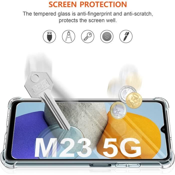 Coque pour Samsung Galaxy M23 5G / M13 4G, Noir Souple TPU Anti-Chute Étui  avec Deux Film Protection d'écran en Verre Trempé pour Samsung Galaxy M23