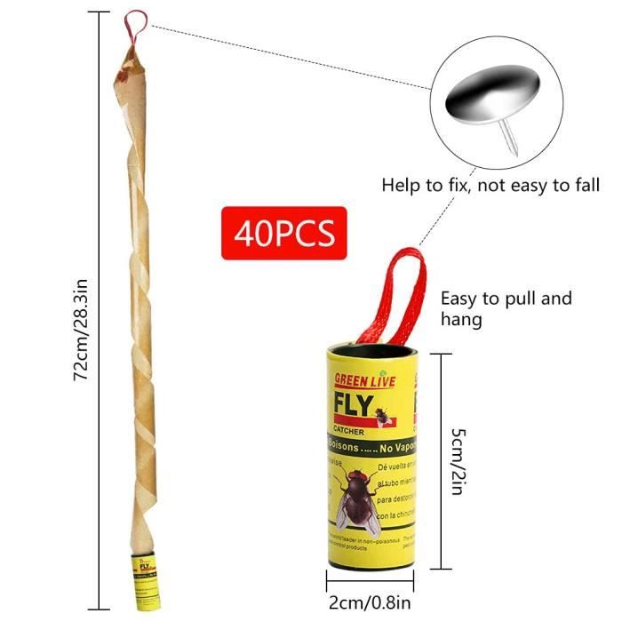 Rubans Tue-mouches Collants - Lot De 20 Pièges à Mouches Pour Intérieur Et Extérieur