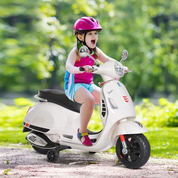 Scooter électrique pour enfants Vespa HOMCOM - Blanc - 4 roues