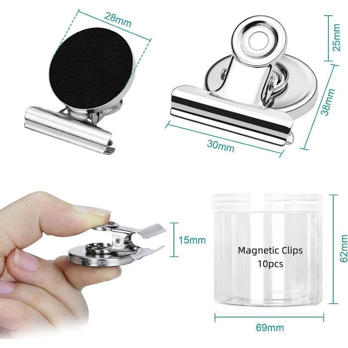 10 Pièces Aimant Clips, Anti-Rayures Aimant Puissant Bulldog Clip ...
