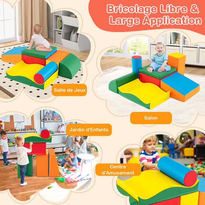 Gymax Ensemble de Jeu d'Activité d'Escalade et de Rampement pour Enfants 5 Pcs, Blocs en Mousse Souple, Structure de Jeu pour Tout-Petits