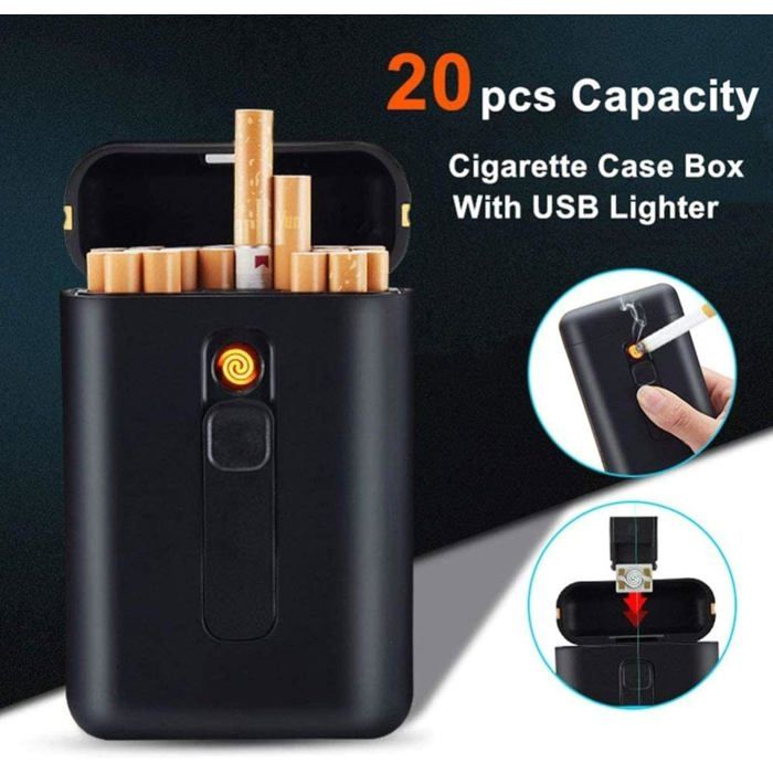 tui  Cigarettes avec Briquet USB 2 en 1, Briquet lectrique Rechargeable  sans Flamme, Coupe-Vent, Bote  Cigarettes, Vert