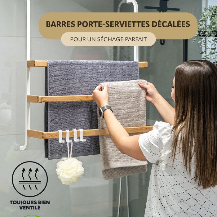 Porte-serviettes 3 Barres Relaxdays - Portant à Vêtements Moderne, Noir, Fer