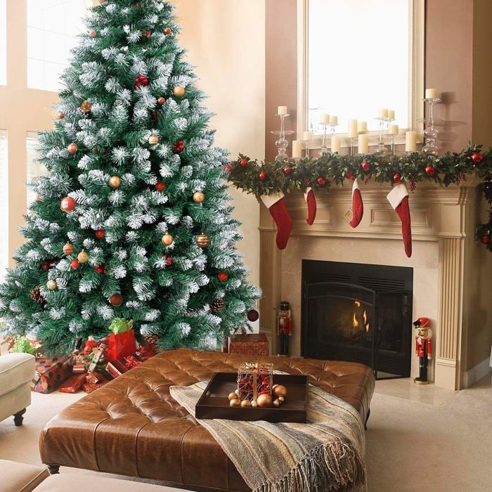 Sapin De Noël Artificiel 180 Cm Avec Décorations Baies Et Pommes De Pin - PVC, Base Bois, Design Réaliste