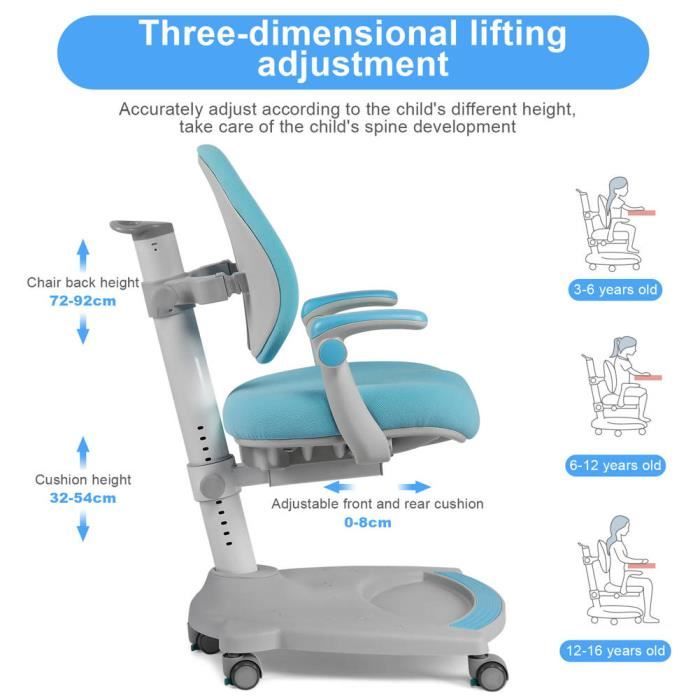 OSKOPWRC Chaise de Bureau Pivotante Rose pour Enfants - Ergonomique avec Double Soutien Dorsal