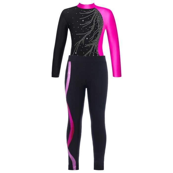 Legging Danse Fille YiZYiF - Taille Haute, Strass, Bandes Maille - 5-16 Ans - Gymnastique, Patinage