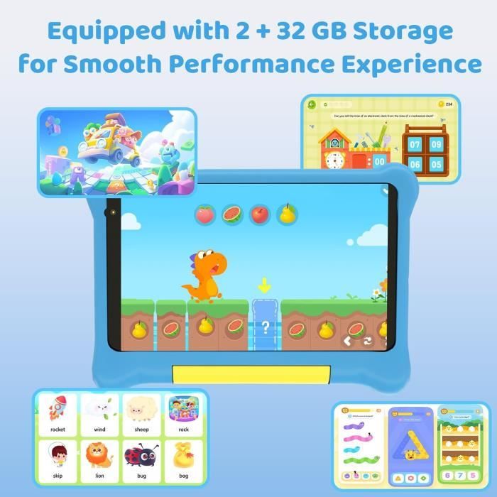 Veidoo – Tablette Android 7 Pour Enfants – 2 Go RAM / 32 Go ROM, Contrôle Parental, Application IWawa, écran 7 Pouces, étui Silicone Bleu – Cadeau Idéal