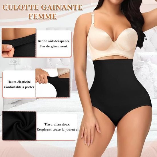Culotte Gainante Femme Ventre Plat - Noir, Taille Haute, Design Bandes Croisées, En Polyester, Pour Taille 75-81 Cm