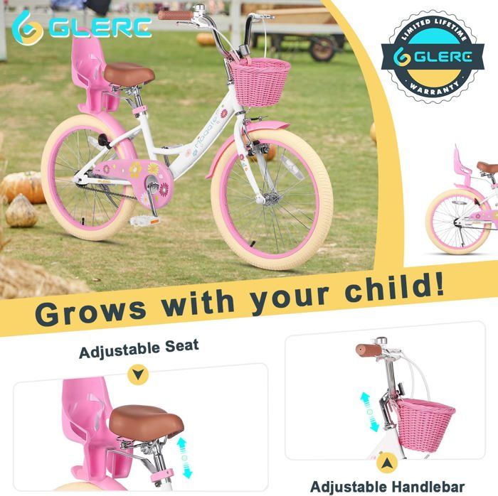 Vélo Enfant 12 à 20 Pouces Avec Roues Stabilisatrices - Acier Carbone - Panier - Réglable 2-9 Ans