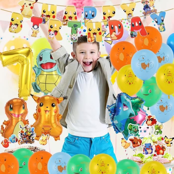 Décoration d'anniversaire d'enfant - Ballon 7ème pokemon - Décoration  d'anniversaire pour garçon de 7 ans - Décoration d'anniversaire - Bannière  de dessin animé - Ballons pokemon - Décoration de ballons : 