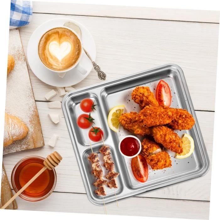 Fablcrew Assiettes Divisée En Acier Inoxydable Avec 3 Compartiments