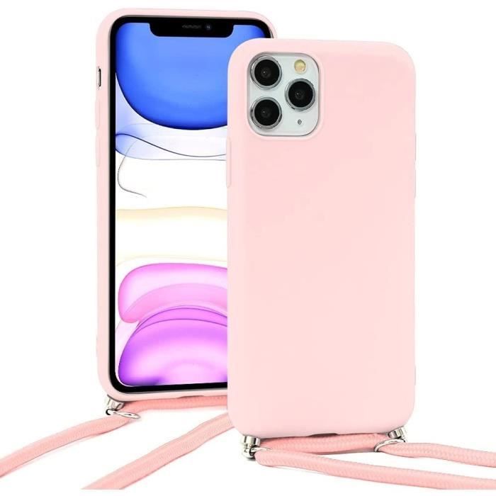 Coque IPhone 12 Pro Max Avec Cordon Et Ventouse | Support Mains Libres | Silicone Souple Anti-Chocs (Rose Rouge)